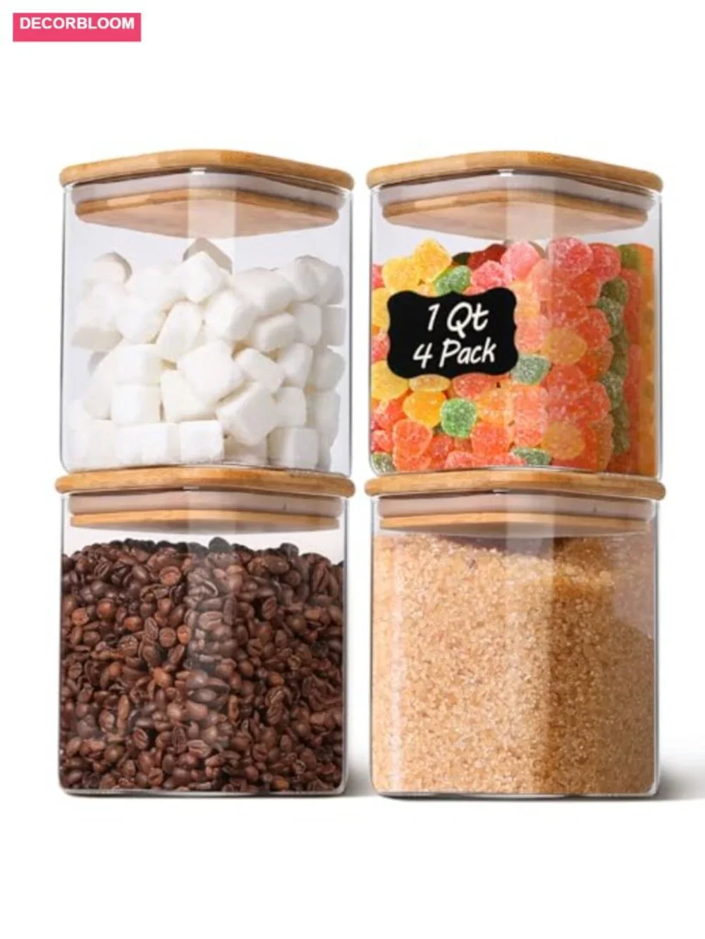 Airtight Glass Canisters with Bamboo Lids, Square Pantry Storage Containers 4